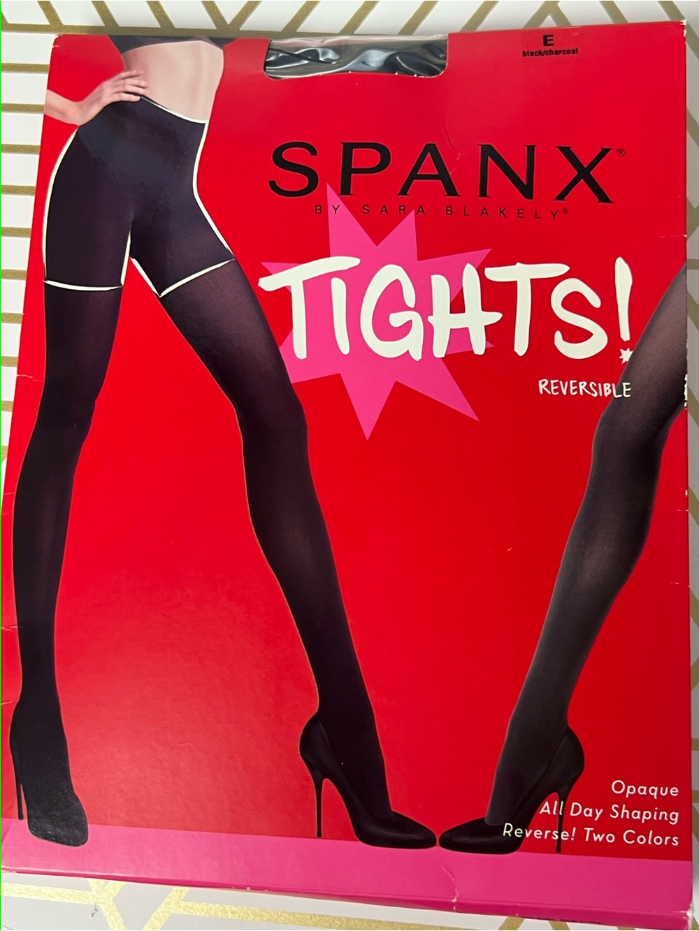 New SPANX Reversible Opaque All Day Shapping Tights - Black/Charcoal Size E